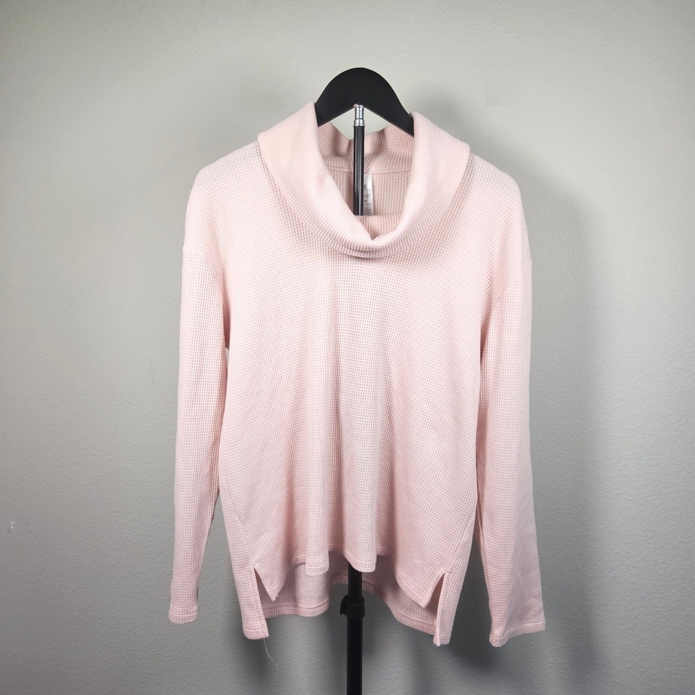 Yogalicious Waffle Knit Top Womens Medium Pink Cowl Neck Long Sleeve Loungewear